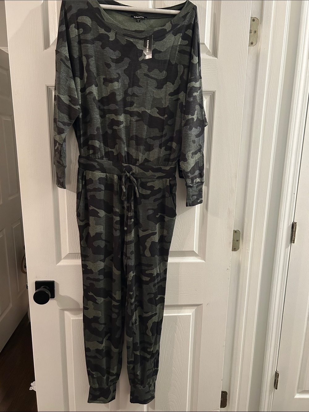 Express Women's Camo Jumpsuit in Olive and Black